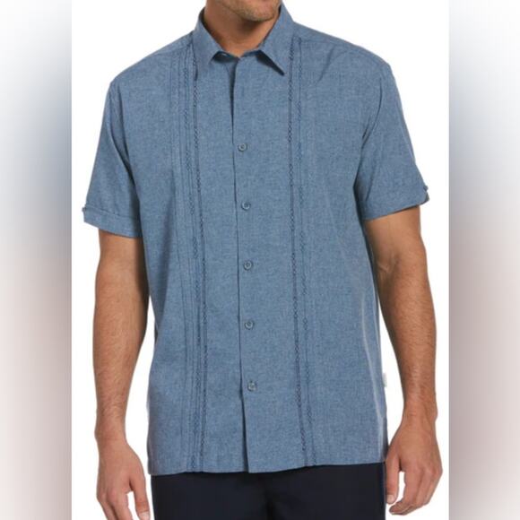 Cubavera Men's Embroidered Chambray Short Sleeve Shirt Blue Size XXL - Picture 1 of 8